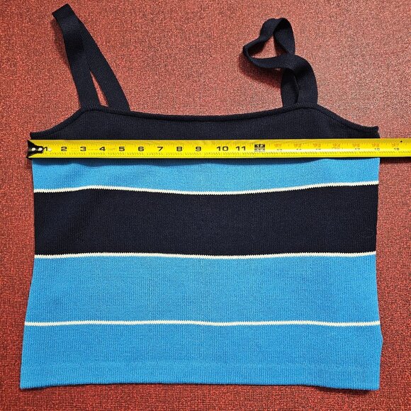 St. John Santana Knit Blue/Navy Striped Tank Top L Square Neck Designer Layering - Picture 5 of 6